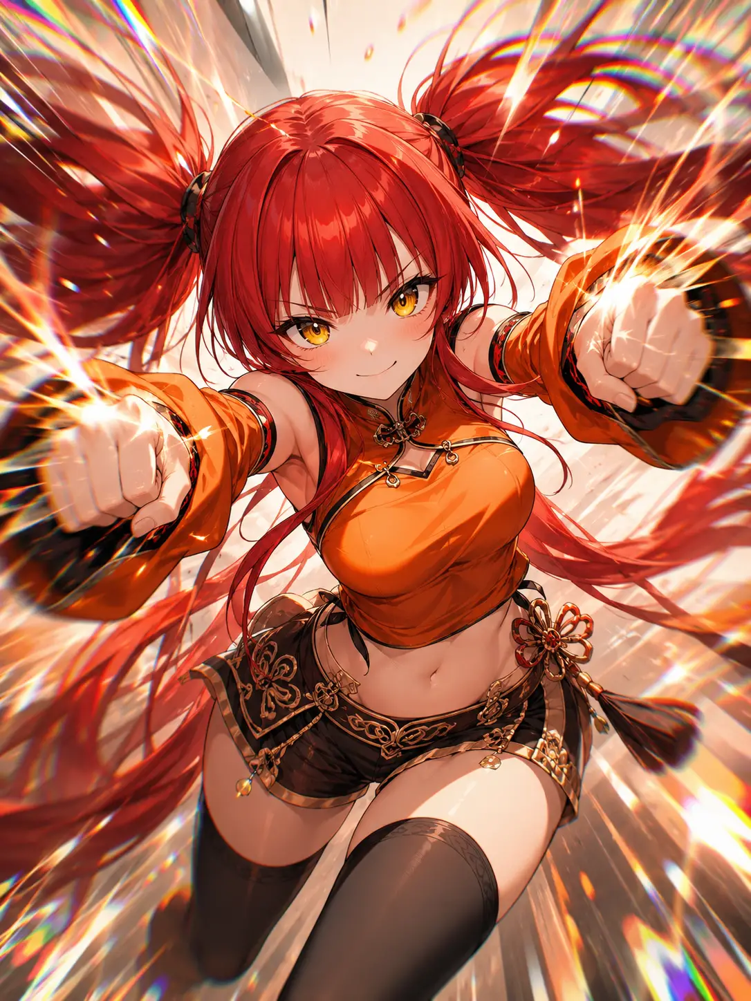 Dynamic anime girl punching forward in energetic motion