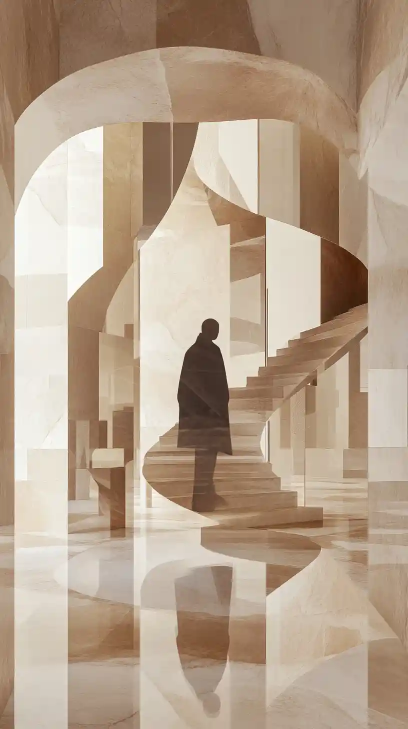 Surreal optical illusion where music transforms into flowing architecture