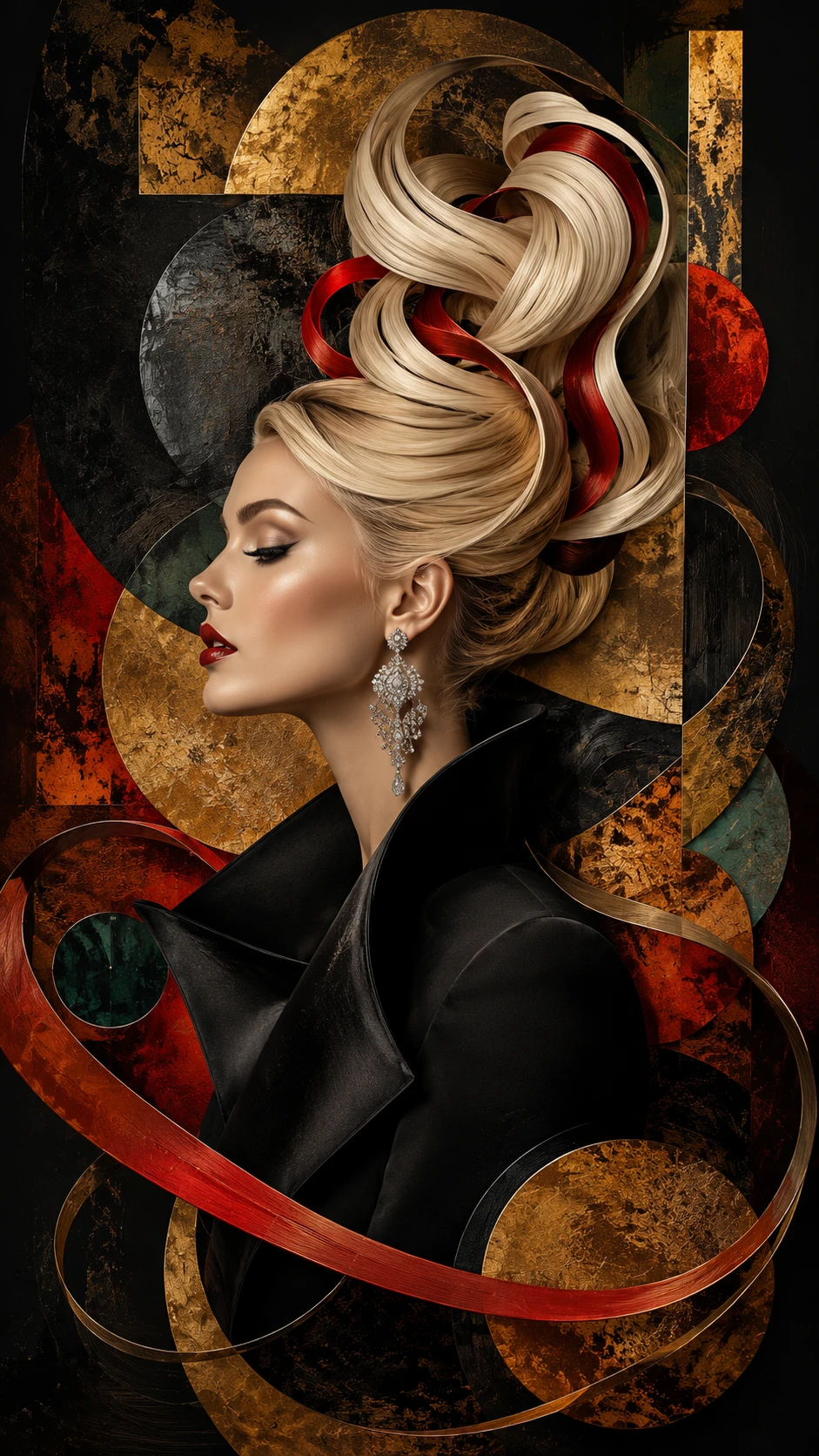 Elegant blonde woman in sculptural abstract luxury portrait