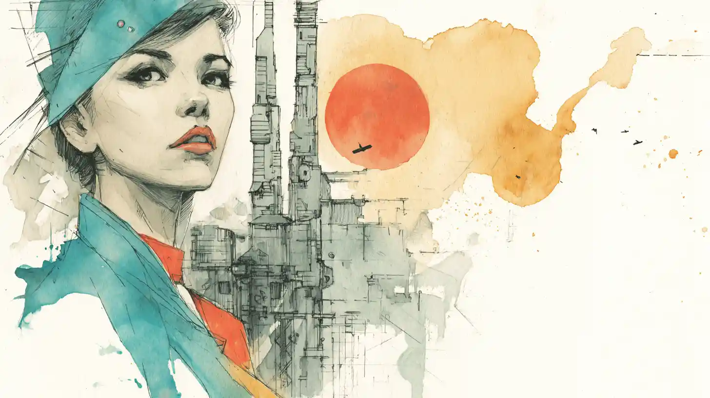 Desperate young woman in a crumbling futuristic city