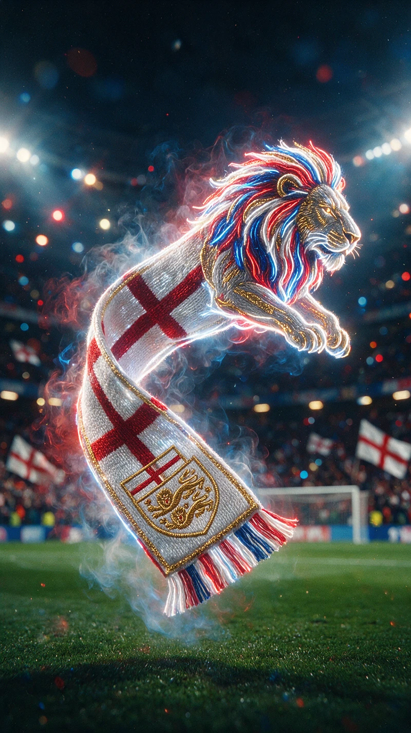 Floating neon football scarf forming a lion silhouette