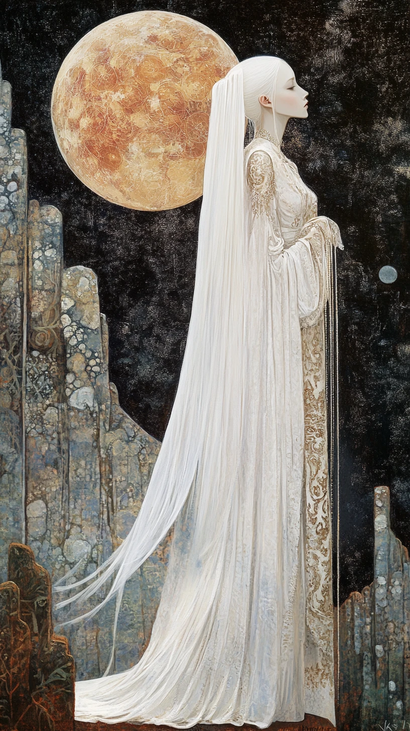 Ethereal Maiden Side Portrait In A Surreal Fantasy Landscape