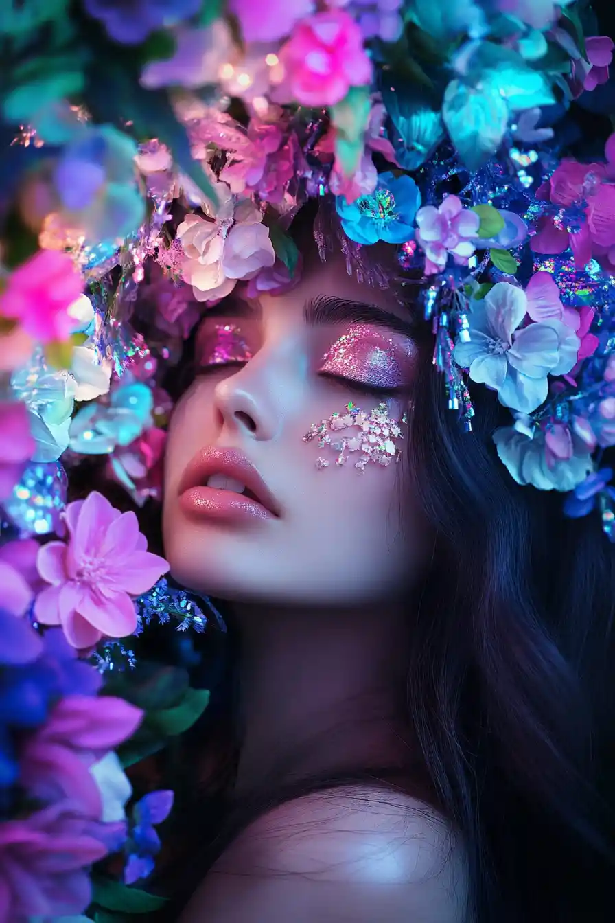 Charming dreamscape in pastel metallic tones and high contrast