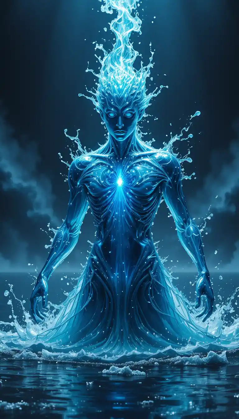 Ancient water spirit rising from the depths of a lake