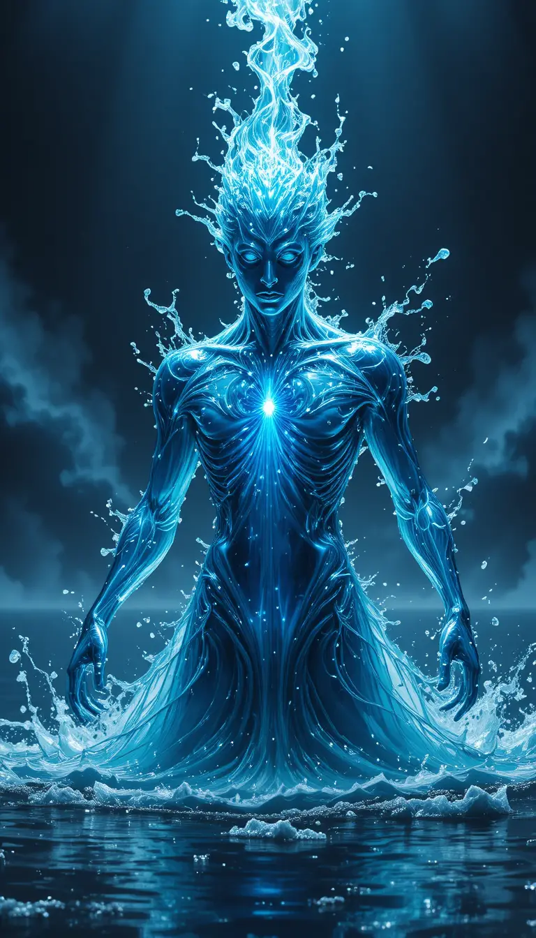 Ancient water spirit rising from the depths of a lake