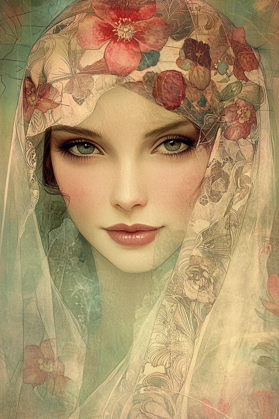 Elegant vintage woman stepping into a modern fairy tale