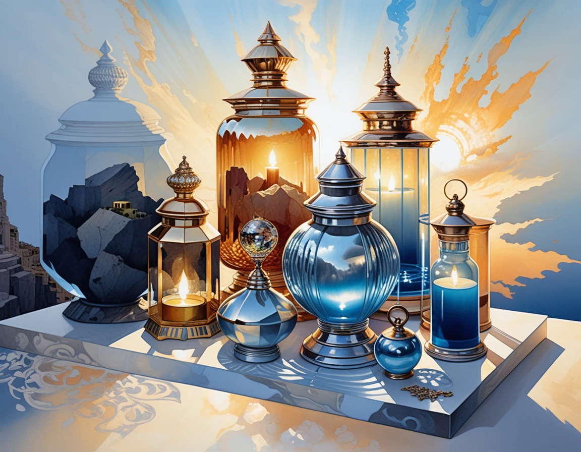 Fantasy crystal tabletop in a mystical apothecary shop
