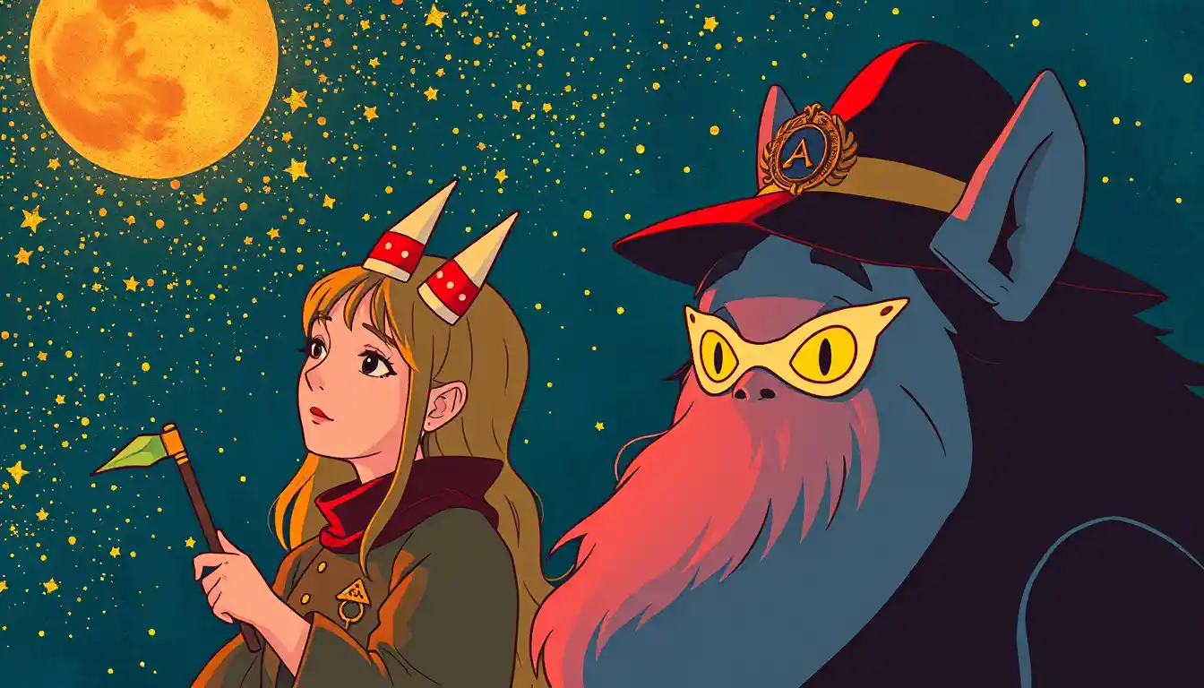 Colorful whimsical fantasy characters in modern graphic style