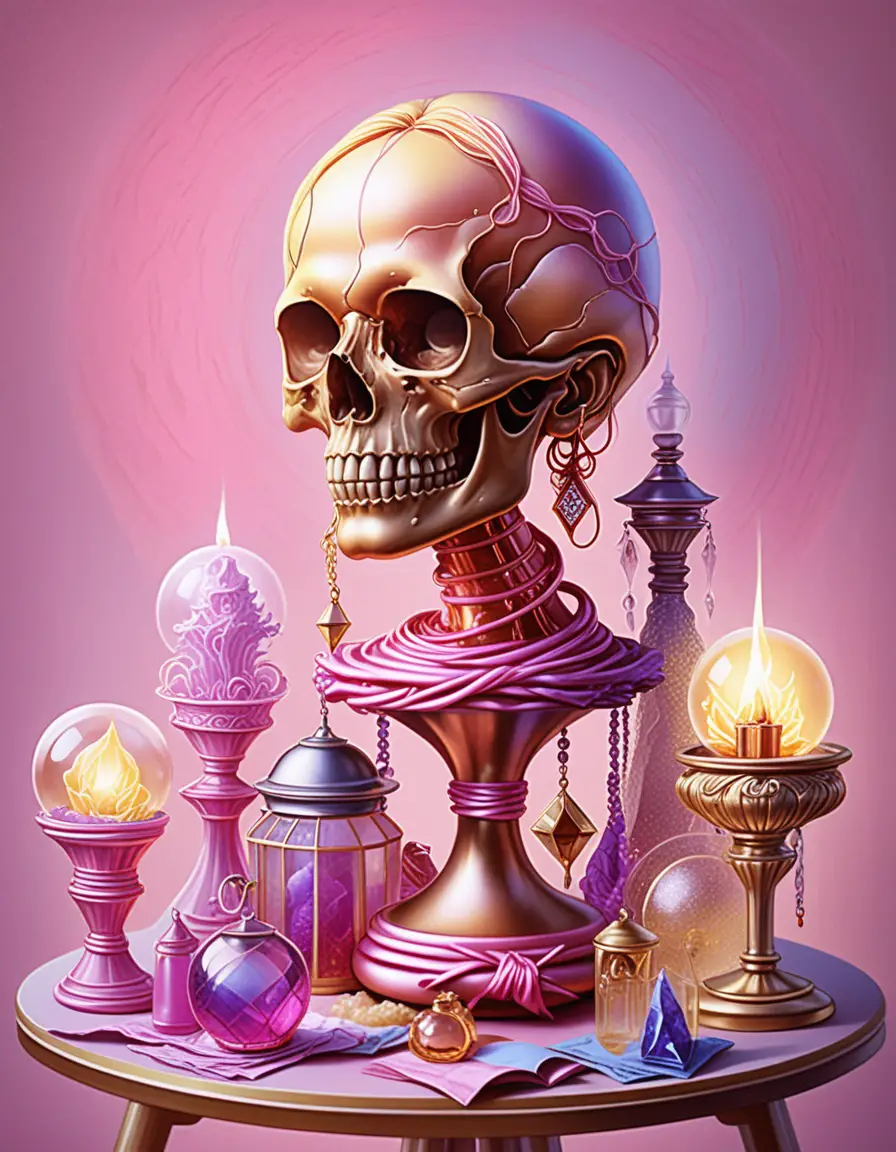Fantasy tabletop crystals and magical apothecary display