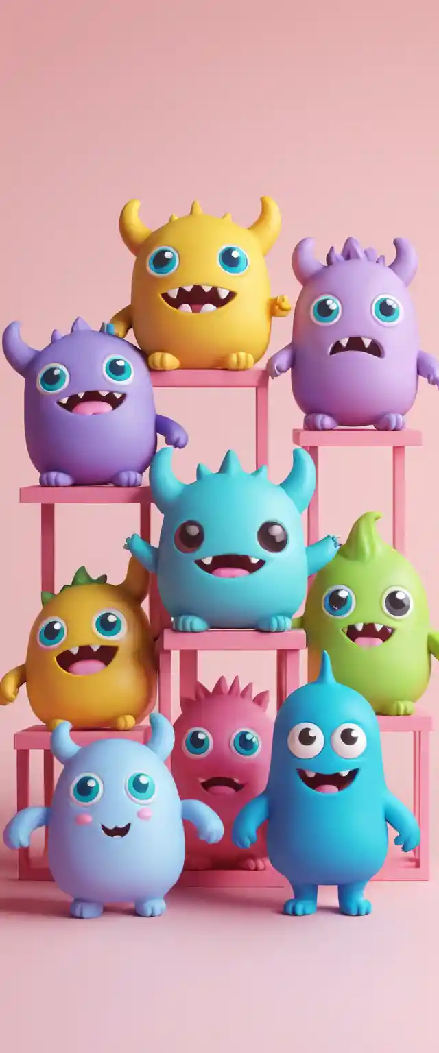 Cute 3D kawaii monster character in playful colors