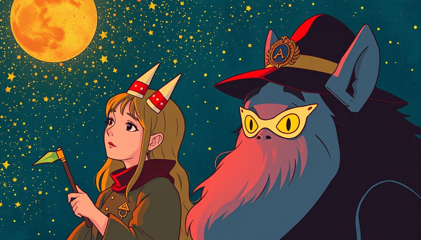 Colorful whimsical fantasy characters in modern graphic style