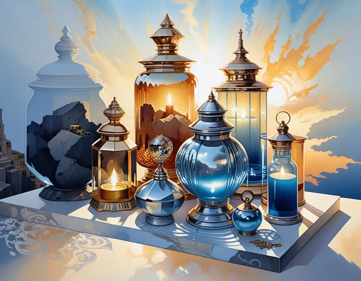 Fantasy crystal tabletop in a mystical apothecary shop