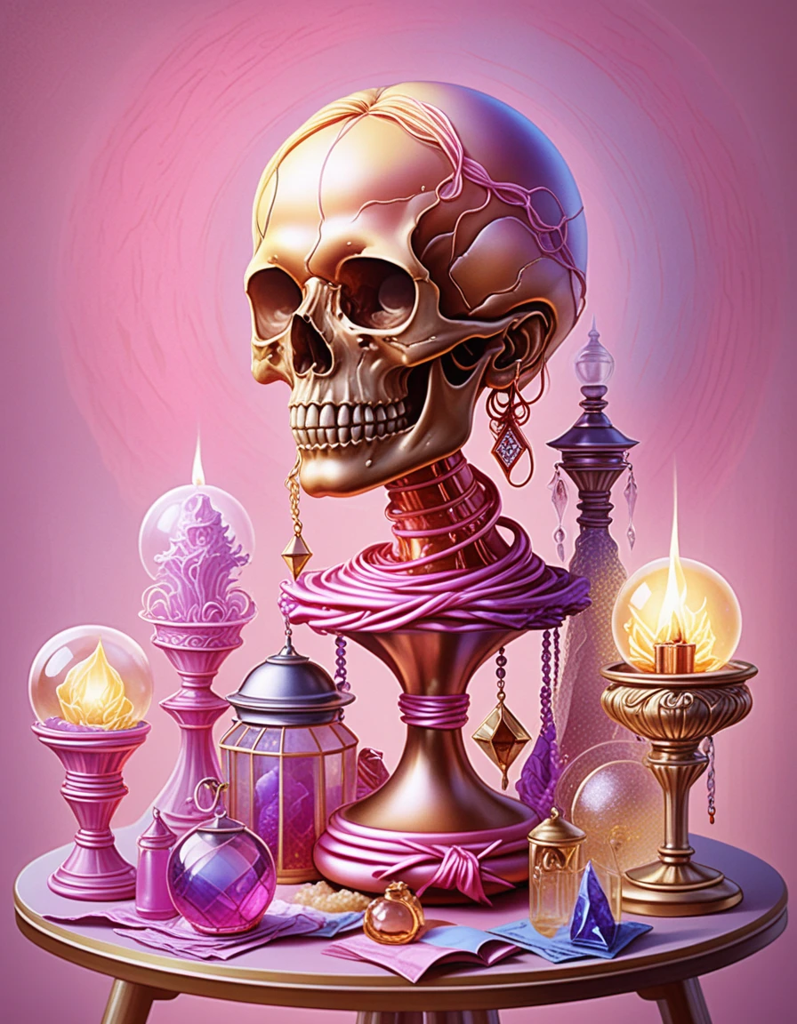 Fantasy tabletop crystals and magical apothecary display