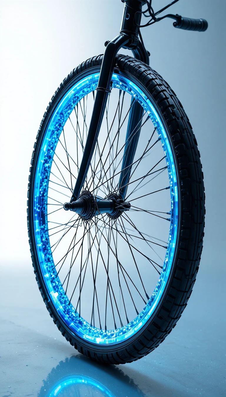 Extreme close up 3D render of a sci fi bicycle wheel
