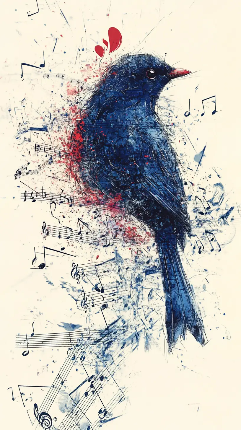 Songbird Transforming Into Flowing Orchestral Musical Scores