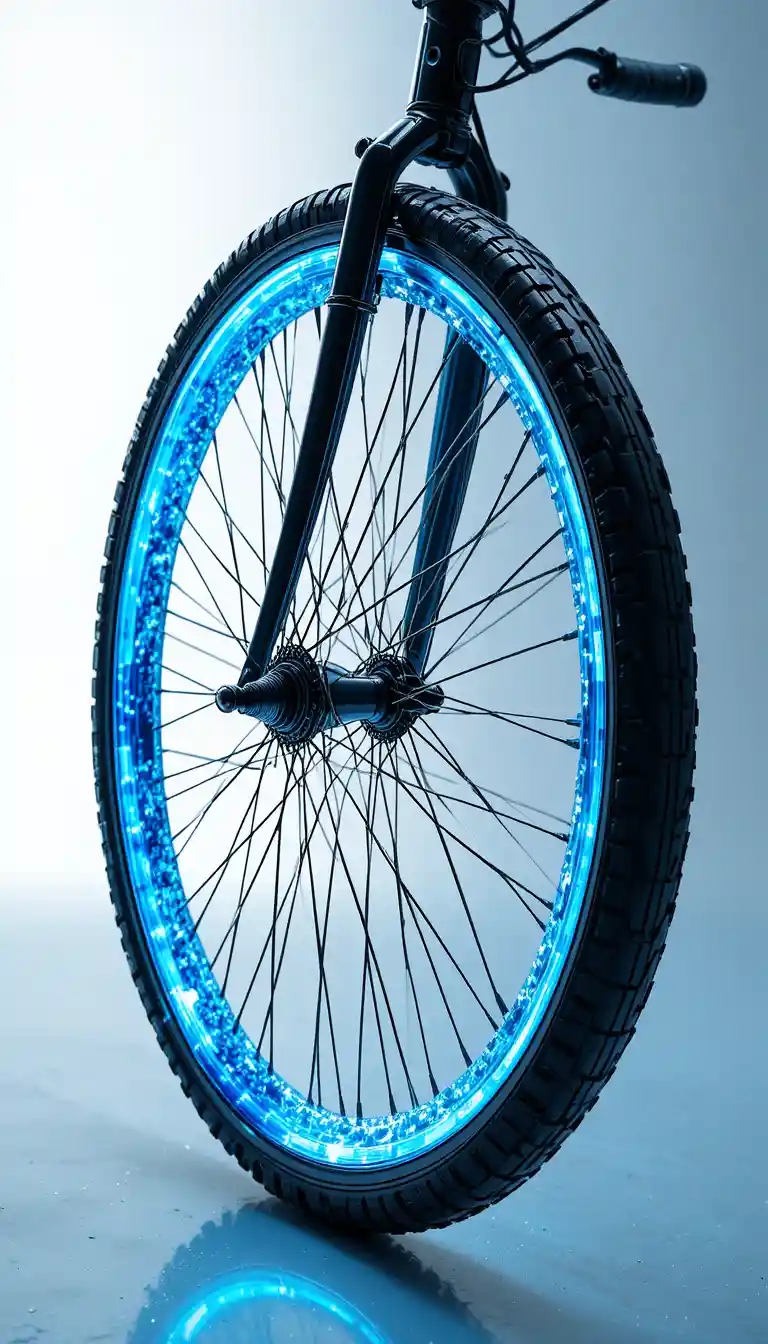 Extreme close up 3D render of a sci fi bicycle wheel