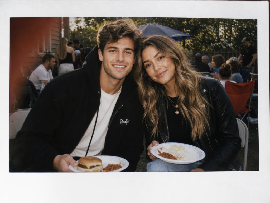 Couple Leaning Together At A Warm Backyard Barbecue