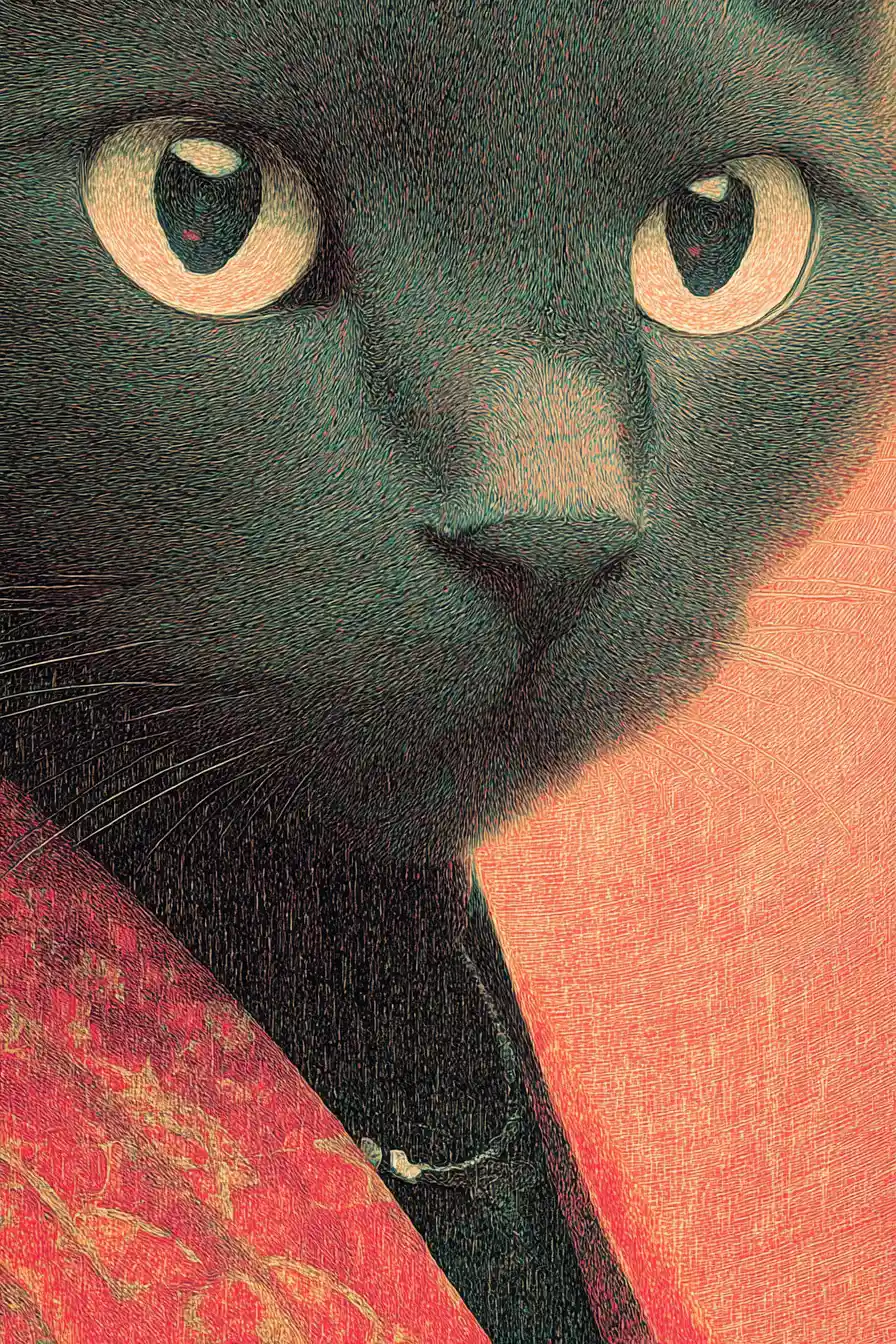 Surreal close up portrait of an interdimensional cat lady