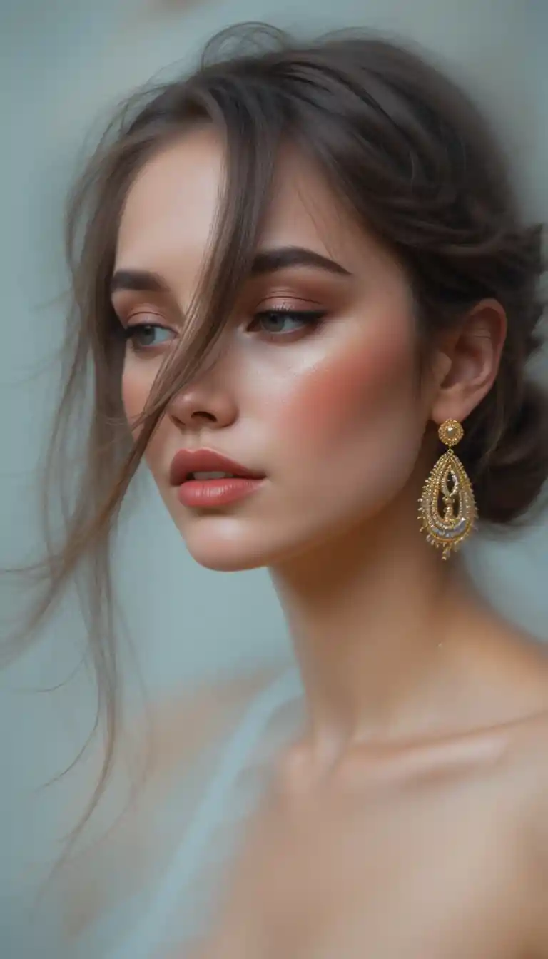 Soft motion blur portrait of woman with braided low bun