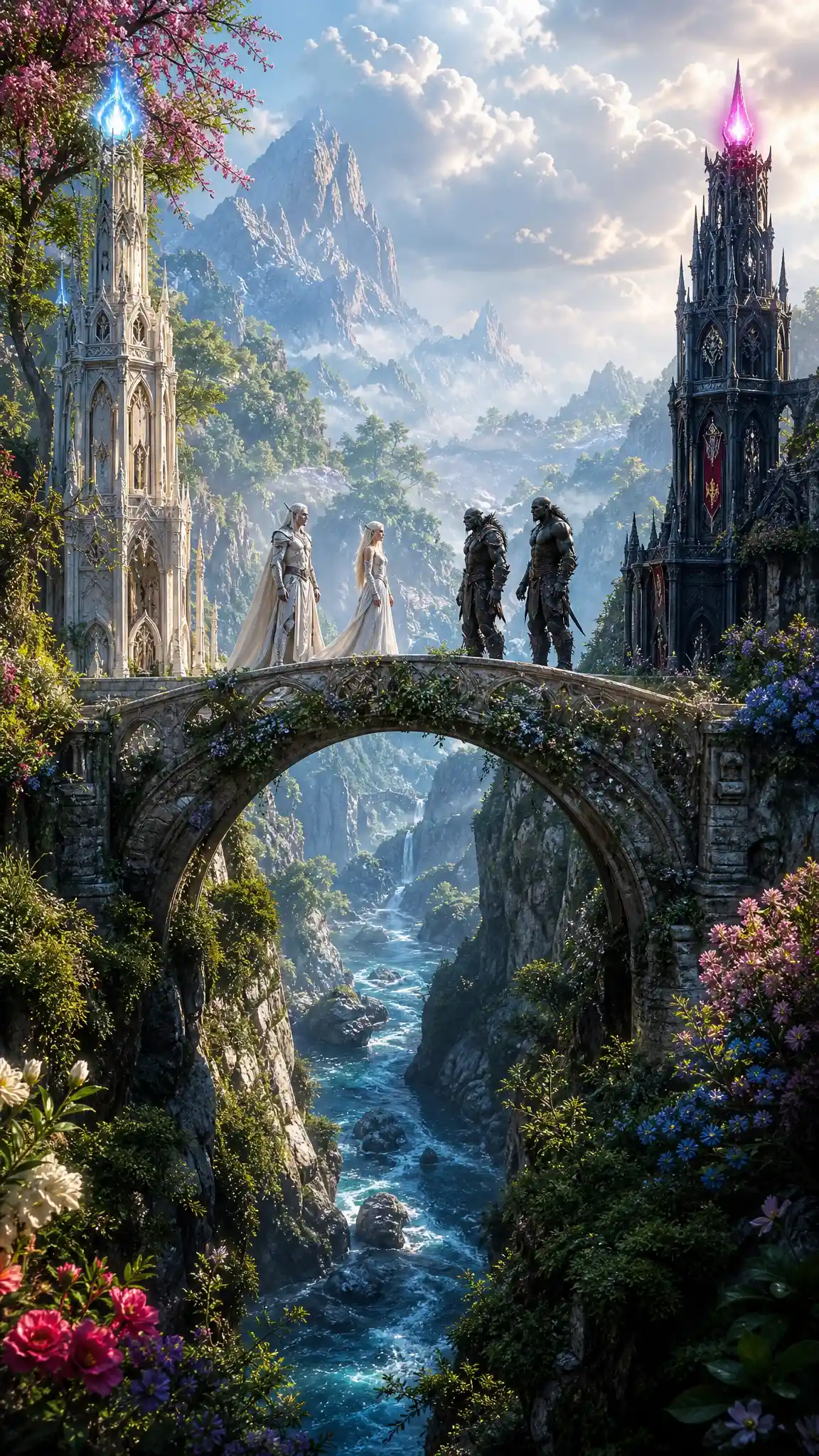 Elves And Orcs Meet On A Bridge Above A Mystic Gorge