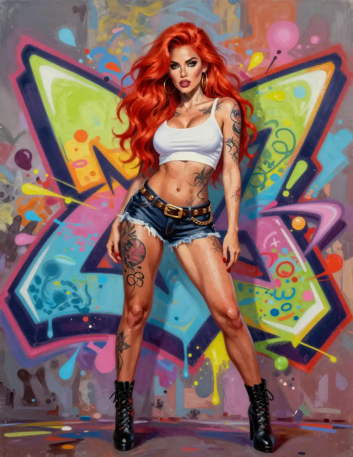 Full length digital painting of a stylized nightclub woman
