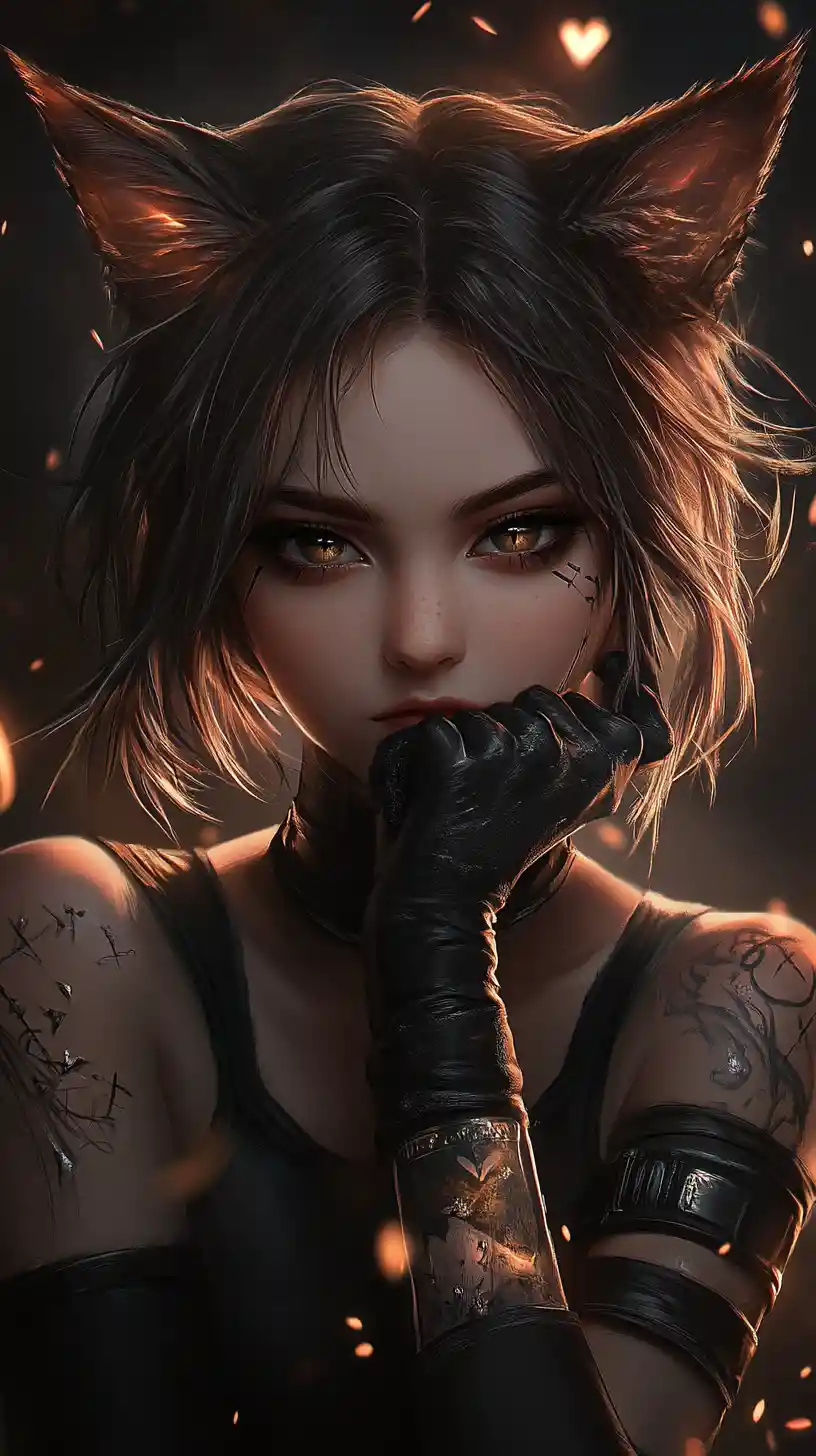 Edgy cat girl portrait with dark atmospheric lighting