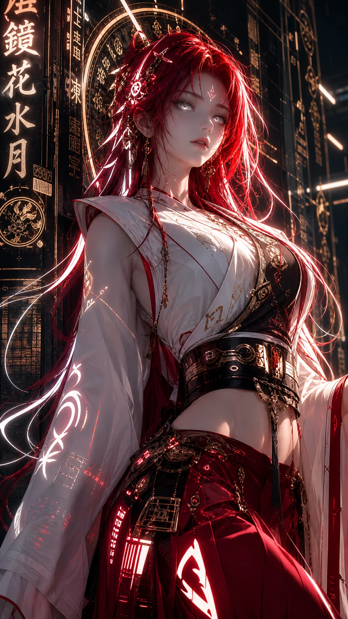 Cyberpunk anime girl glowing against a dark wall