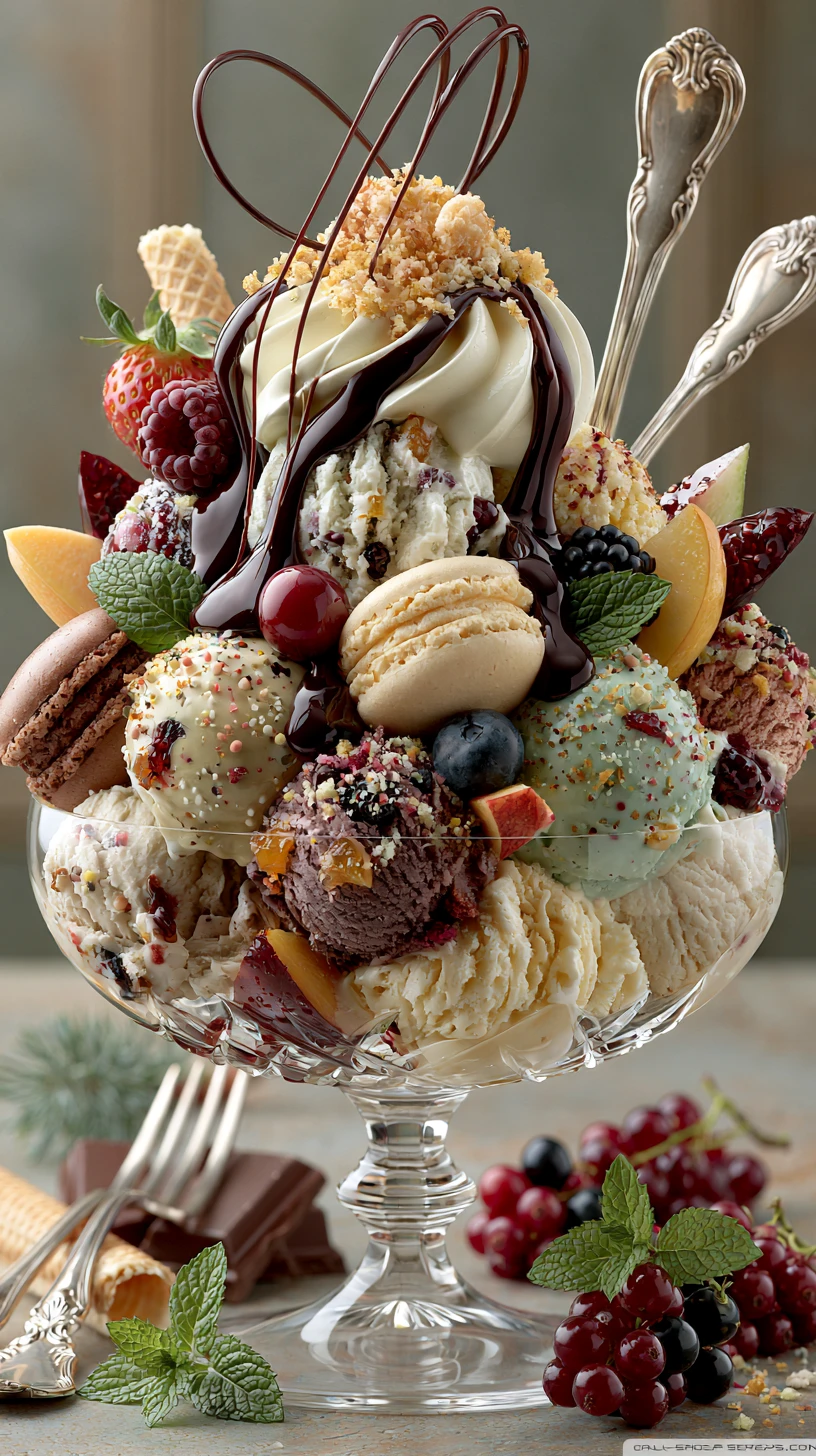 Dessert de crème glacée de luxe dans une coupe en cristal avec garnitures