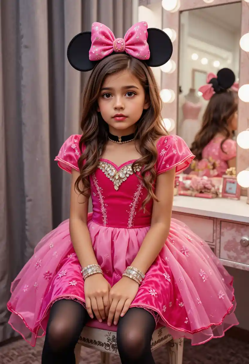 Young boy dressed as a princess at a vanity