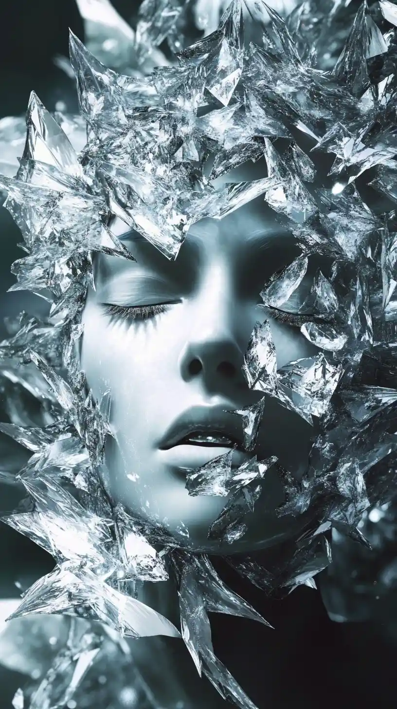 Surreal diamonds glowing inside a conflicted human mind