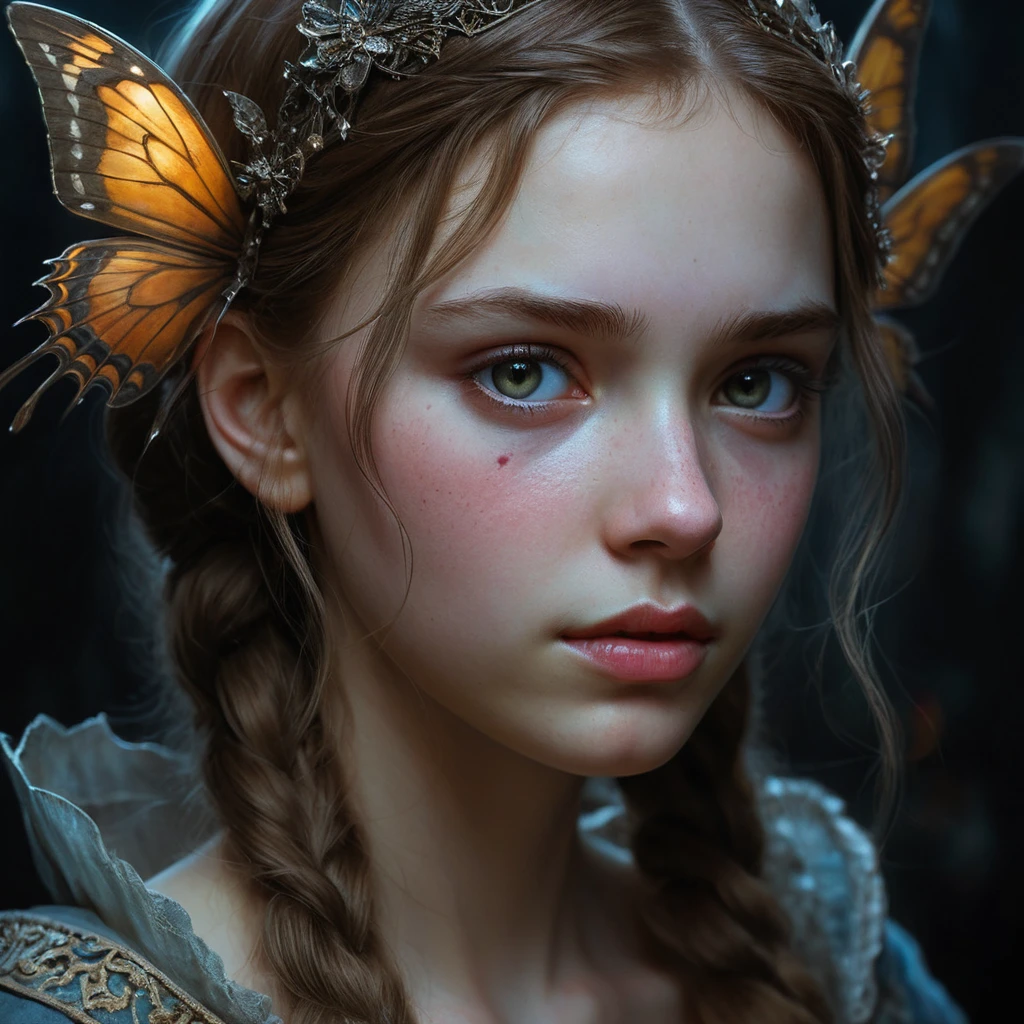Somber fantasy portrait of a young fairy tale girl