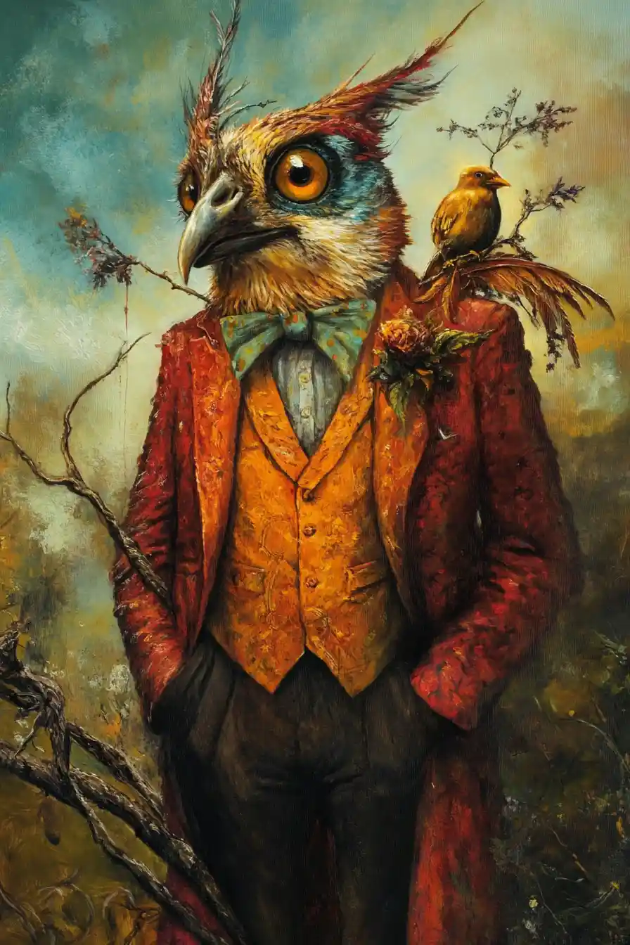 Colorful anthropomorphic animals in surreal painting style