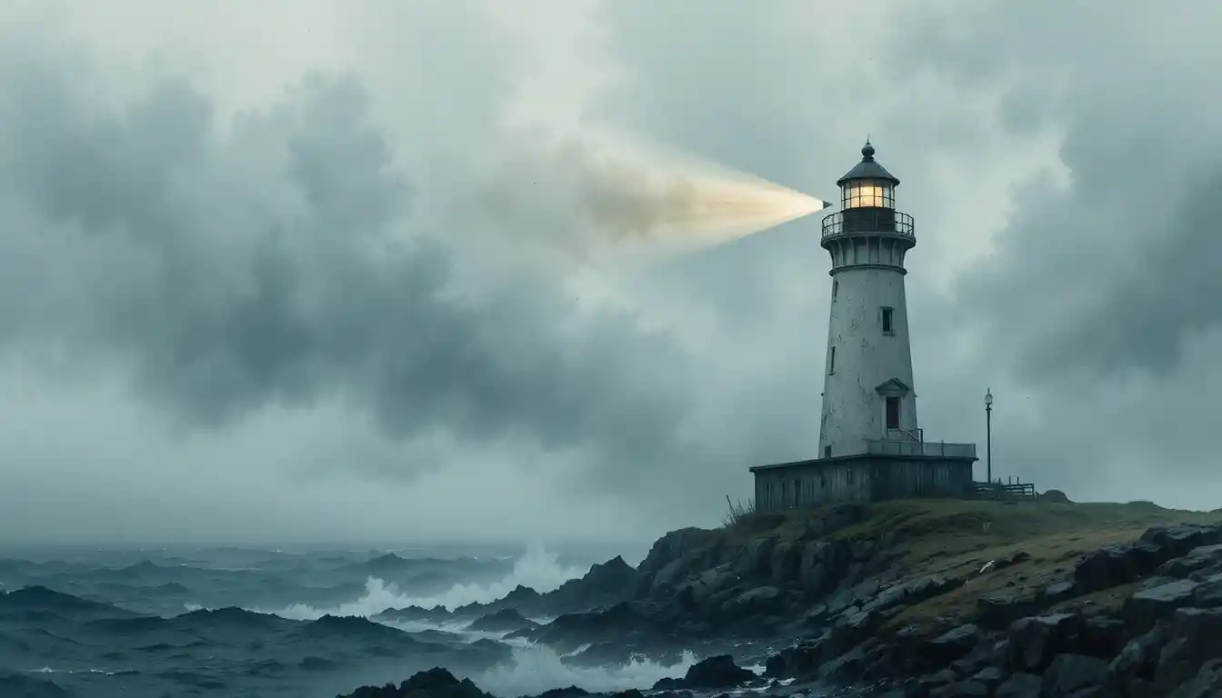 Solitary lighthouse above a stormy watercolor sea