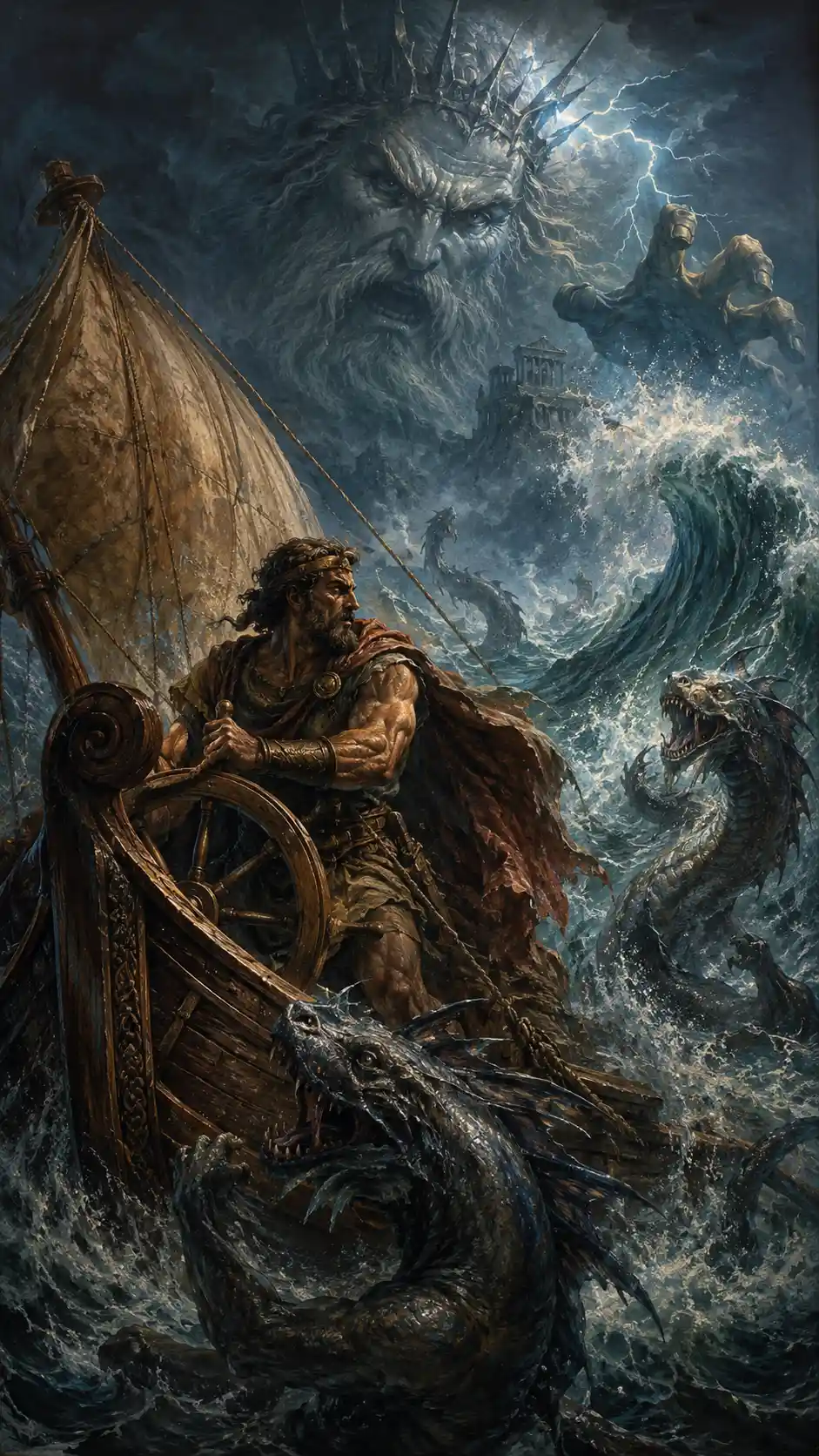 Warrior Captain Steering Through Titanic Storm Waves