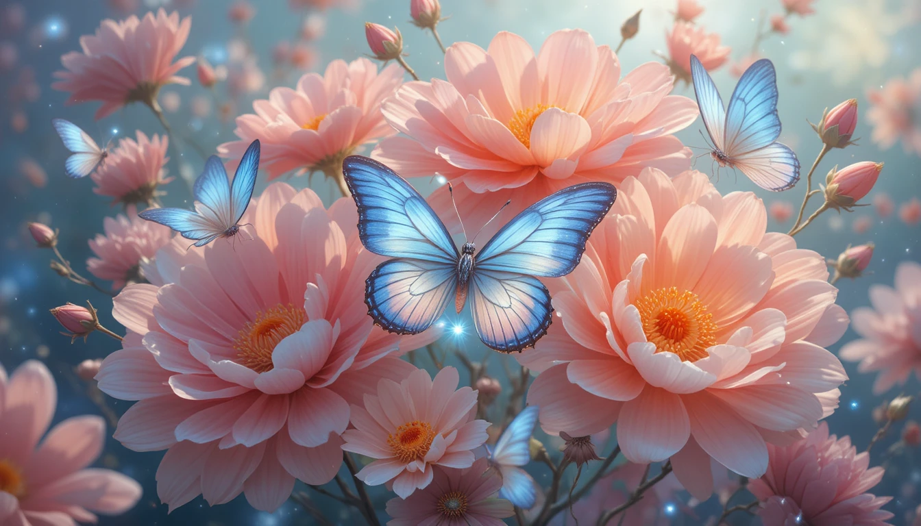 Delicate Butterflies Resting On Vibrant Luminous Blossoms