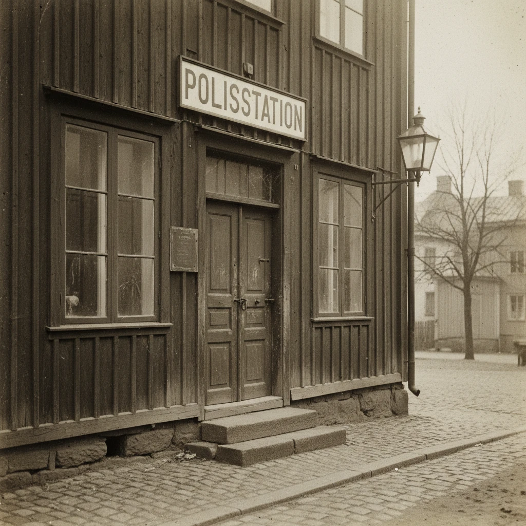Old Swedish police station in nostalgic vintage photograph