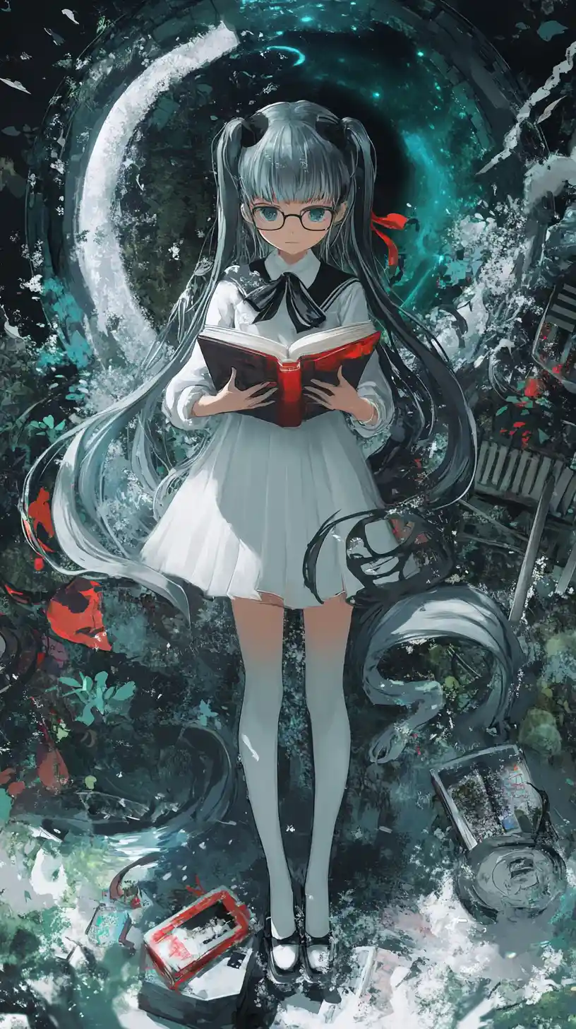 Anime girl with silver braid in chess themed outfit