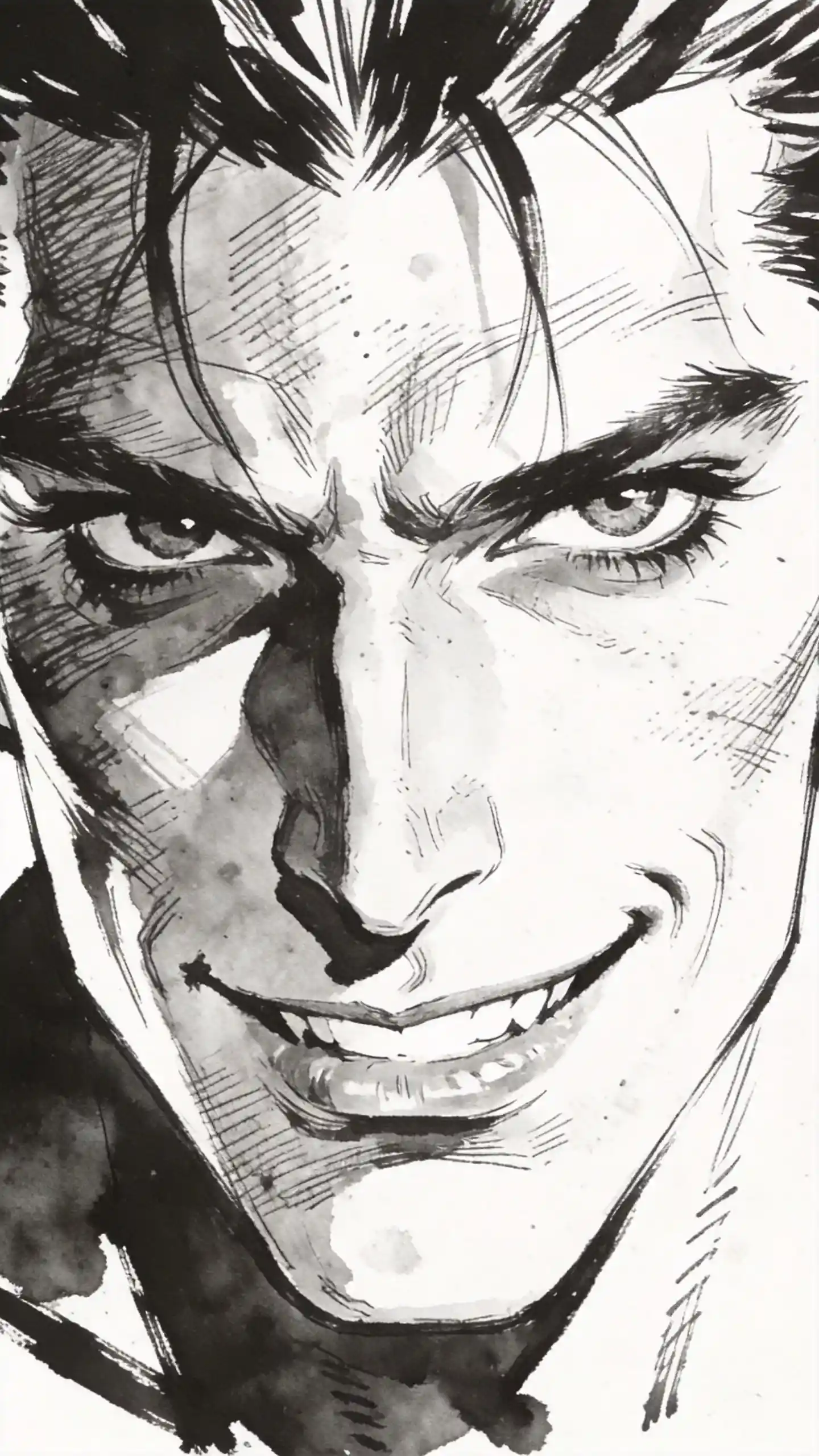 Extreme close up ink portrait of a mysterious man