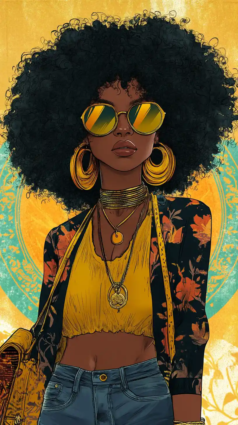 Stylish black biker woman with afro and vintage helmet