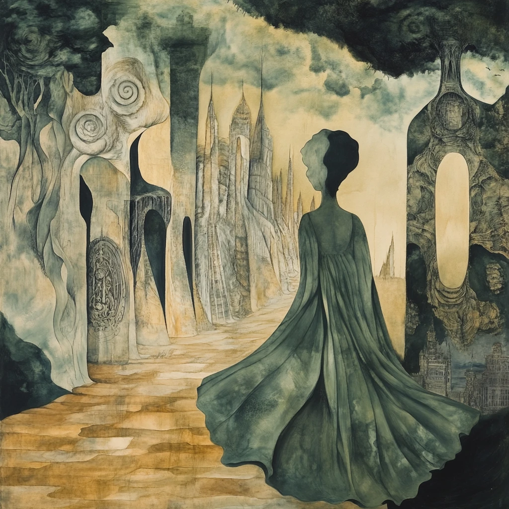 Ethereal women rising from a primeval surreal landscape