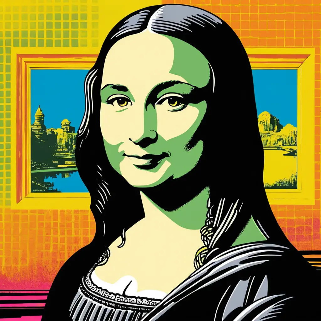 Pop-Art-Mona-Lisa-Porträt im kräftigen Neon-Gitterstil