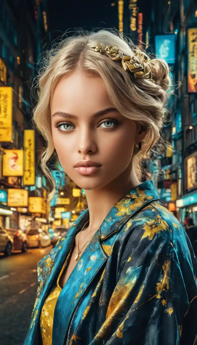 Anime watercolor girl in golden hour dreamy sunlight