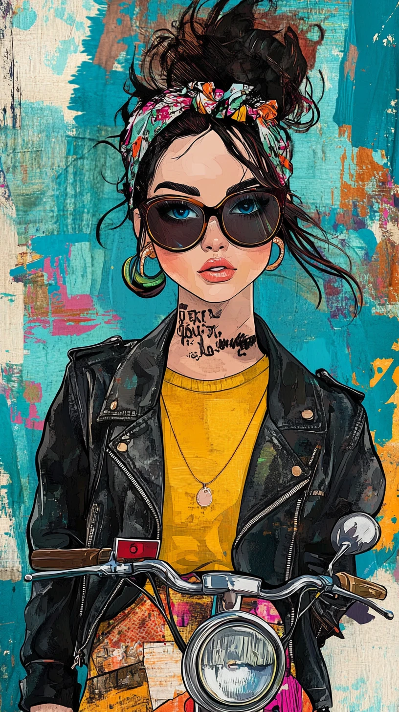 Pop-Art-Frau auf Vintage-Roller in abstrakten Farben