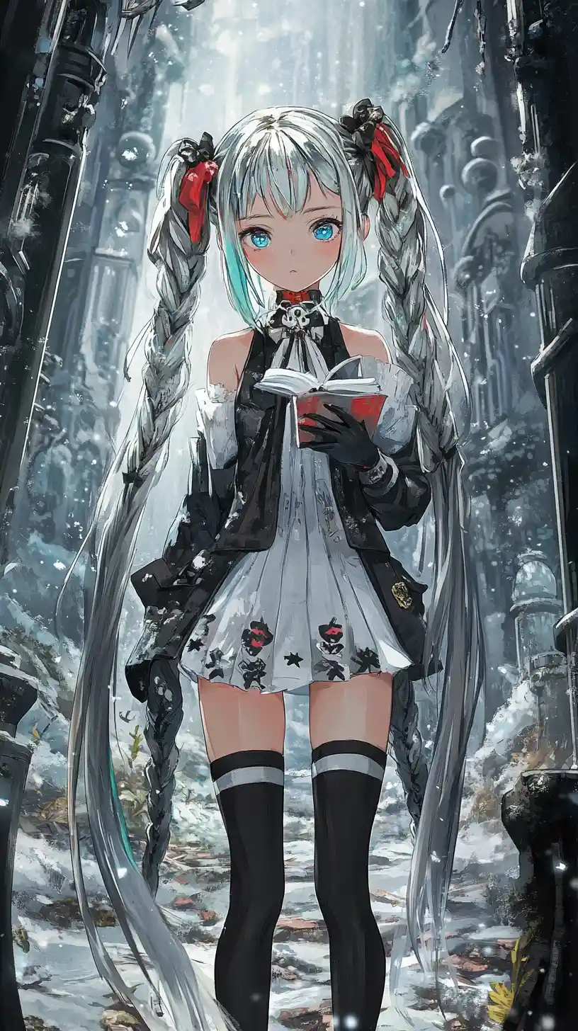 Anime girl with silver braid in chess themed outfit