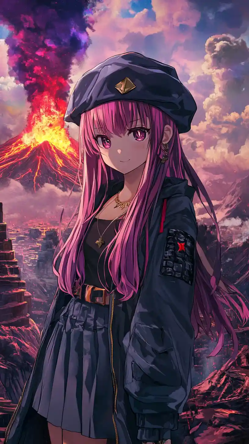Colorful triangular fantasy world under a purple sky