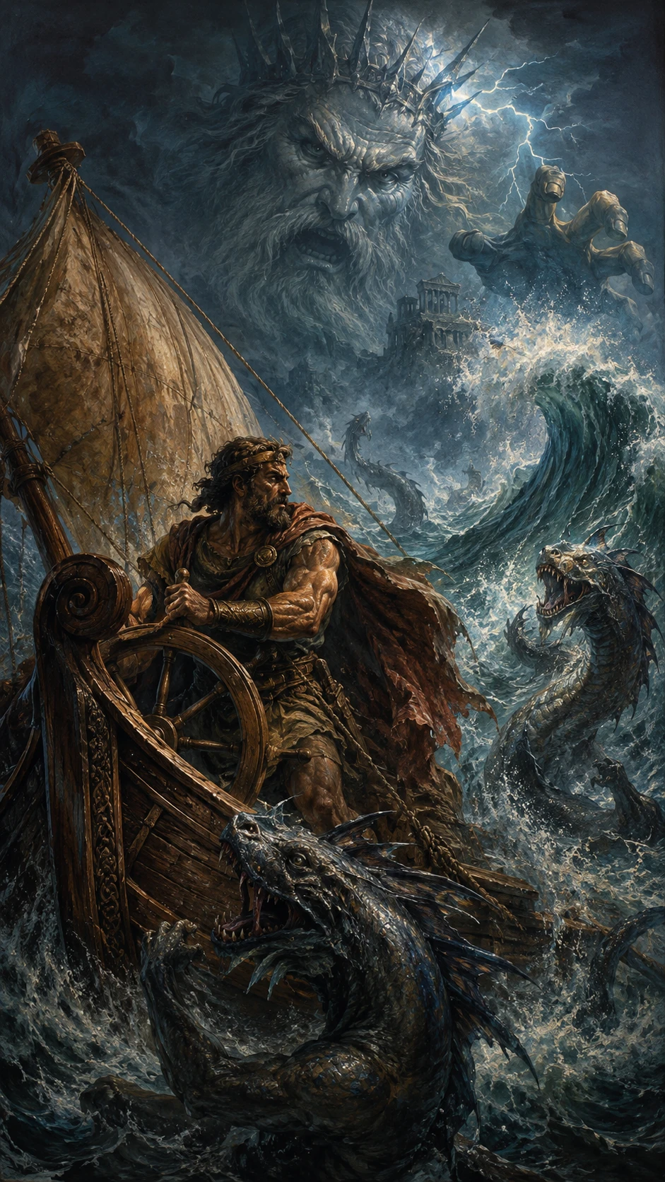 Warrior Captain Steering Through Titanic Storm Waves