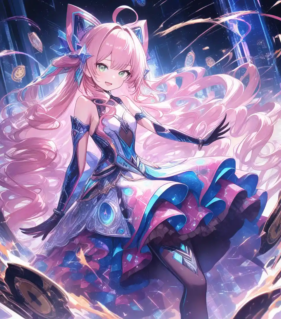 Cute anime girl playing poker in a casino