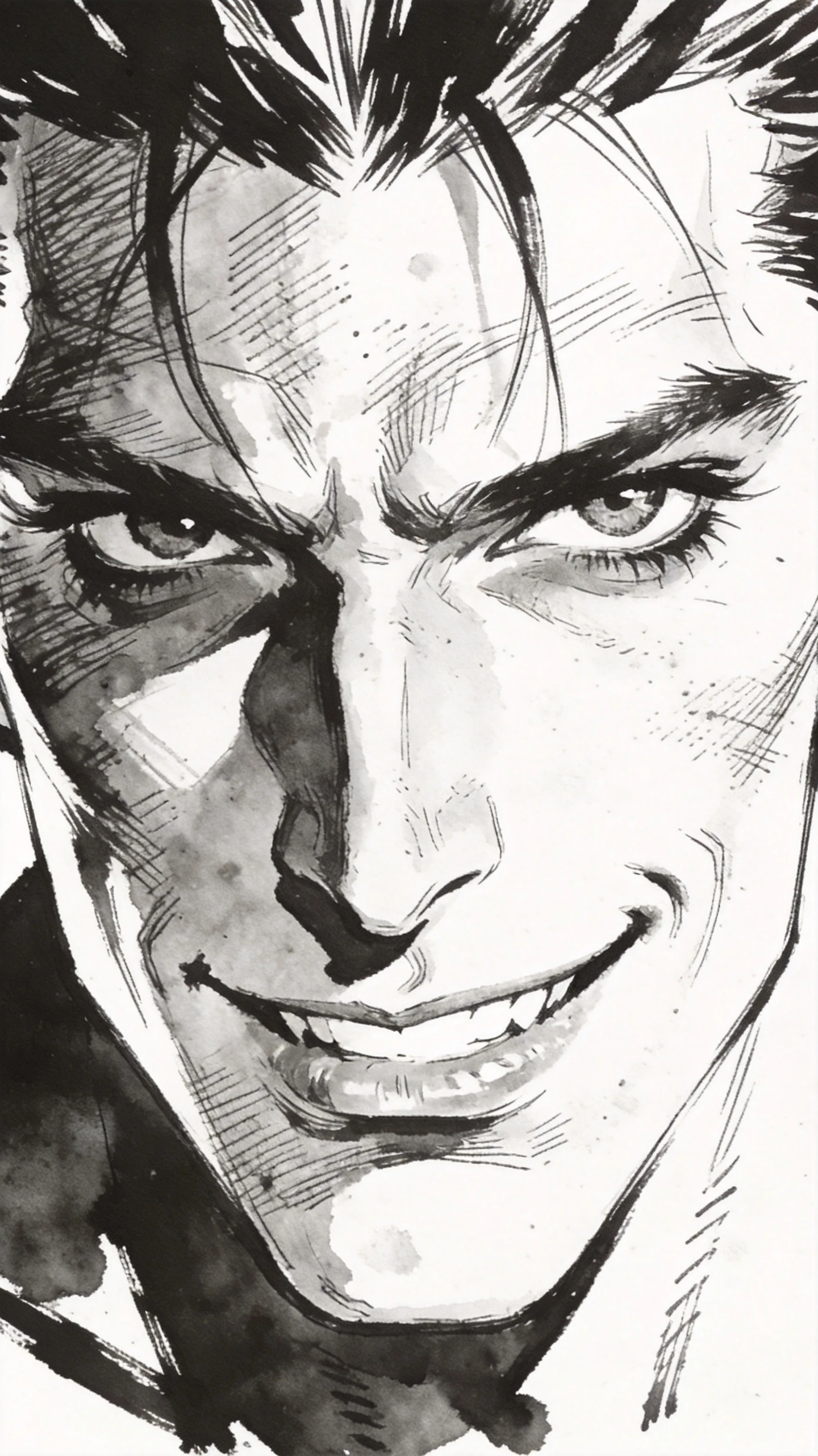 Extreme close up ink portrait of a mysterious man
