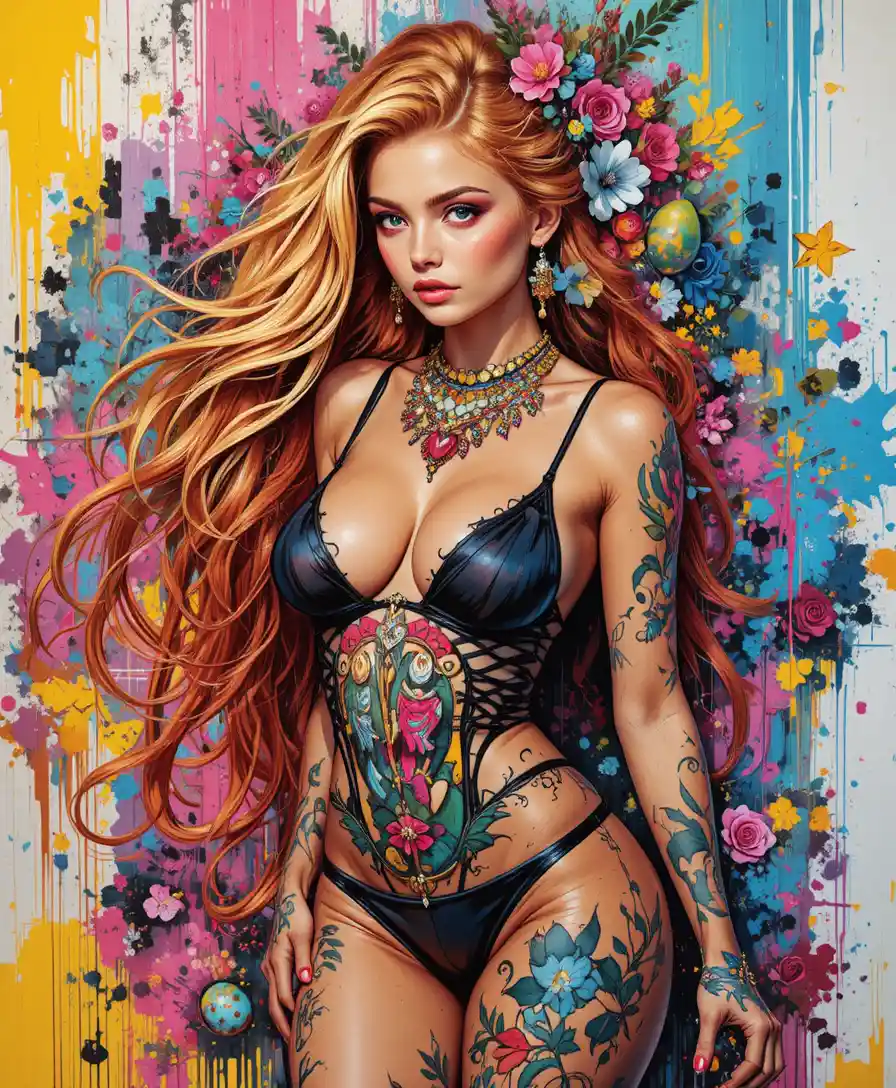Stylized full length study of a confident redhead woman