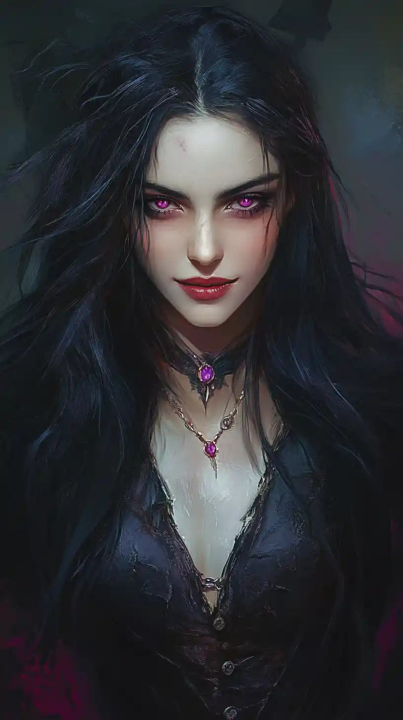 Playful vampire girl close up with pink braided hair